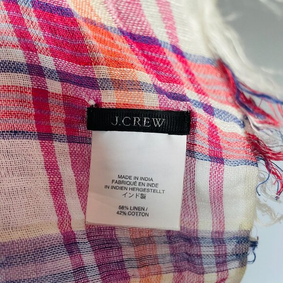 J. Crew Womens Multicolor Fringe Detailing Hem Plaid Rectangle Scarf One Size - Picture 5 of 8